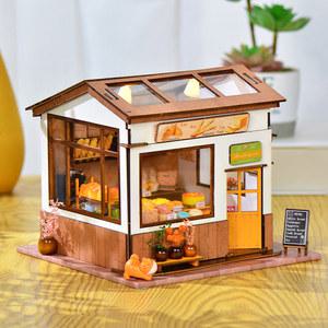 DIY 목조 다크 브라운 베이커리 인형 집 빵 카사 미니어처 빌딩 키트 여아용 가구 포함 생일 선물 신제품