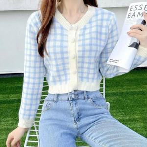 가디건 체크 여성 크롭한 무늬 봄자켓 봄코트 (3ezXh)