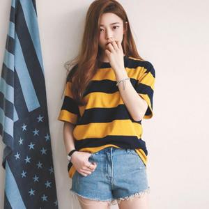 여자 루즈핏 꿀벌 단가라 반팔 티셔츠 DMES-TSH-STS14351339