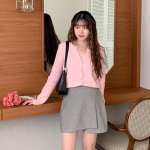 여자 20대 언발 랩 허리밴딩 A라인 미니 스커트