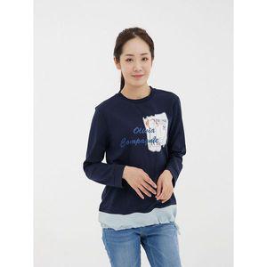 [하프클럽/올리비아하슬러]네이비 라운드넥 프린트 레터링 리본 티셔츠 OHBSTS103