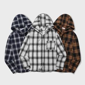 봄 가을 겨울 여성 루즈핏 오버핏 여자 후드 체크셔츠