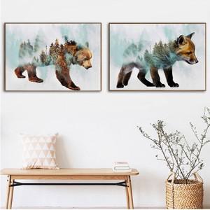 Landscape Forest Bear Fox Wolf Nordic Posters And Prints Art Canvas Animal Kids Room