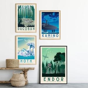 Tatooine Endor 풍경 캔버스 페인팅 빈티지 아트 여행 영화 전쟁 벽 사진, 홈 데코