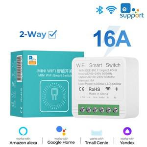 투야 스마트봇Wifi 스마트 스위치 Ewelink APP 16A 미니 조명 Alexa Google Alice 용 2 웨이 무선 홈 자동