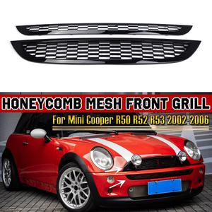 자동차 그릴망 튜닝 MINI One R50 R52 R53 2002-2006 2pcs 앞 범퍼 상단 하단 그릴 커버 광택 블랙 허니컴