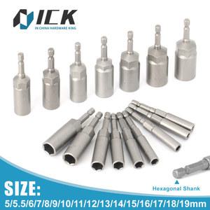 길이 심화 임팩트 소켓 어댑터 5 19MM 전원 너트 드라이버 세트 1/4인치 육각 섕크 스크루 키 헤드 핸드 툴 1PC