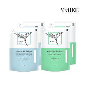 마이비 새싹내추럴 유아세제 리필1.2Lx2팩+유연제 리필1.2Lx2팩