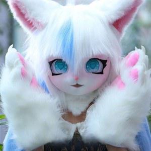 퍼리퍼슈트 튬 귀여운 고양이 인형 가면 선풍기달린 신발 흑백 머리만