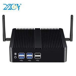 XCY 팬리스 미니 PC 인텔 코어 i7 4500U i5 기가비트 이더넷 HDMI VGA 디스플레이, 8x USB 포트, 지지대 와