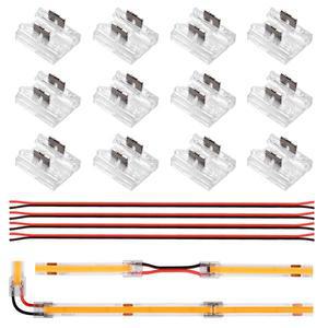 12개 솔더리스 LED 커넥터 투명 4 in 1 DIY 2핀 8mm 10mm COB SMD 스트립 조명용 15cm 와이어 포함
