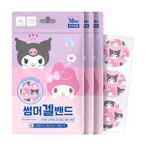 썸머겔밴드 마이멜로디&쿠로미 산리오 썸머 패치 모기 하이드로겔 밴드 18매입, 3개