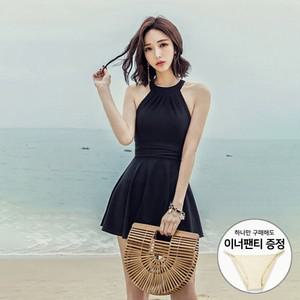[당일발송] 홀터넥 크로스 모노키니 블랙 원피스 치마 수영복 121