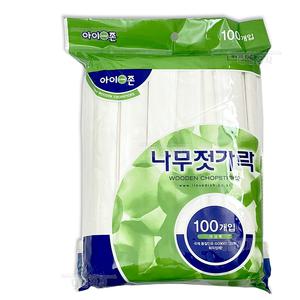 아이존 일회용 나무 젓가락 100개입 ( 일회용품 피크닉 라면 산낙지 여행 바비큐 식당 다용도 배달 젓가락