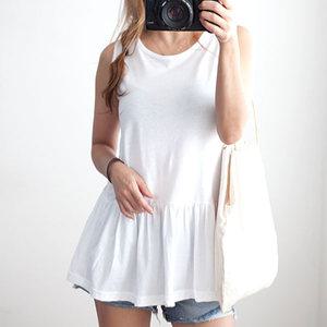 여성 뽀글이 이너 프릴 민소매티 여름 무지 흰색 면 레이어드 롱 나시 티