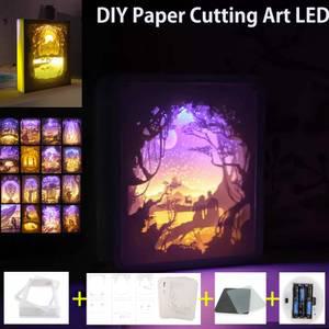 DIY 페이퍼 커팅 아트 LED액자 3D 도안 창작 종이 공작 커피색 케이스 AAA건전지 수업 강의 교재 무드등