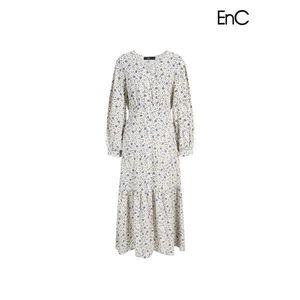 [하프클럽/이앤씨]EnC 화이트 잔꽃패턴 브이넥 롱원피스 ENOW33902V