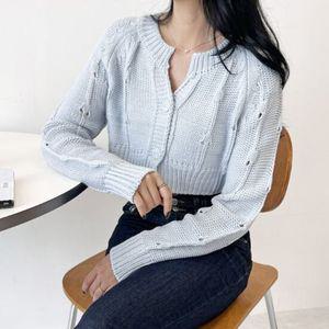 펀칭 여성 니트 가디건 여자 가을 크롭 긴팔