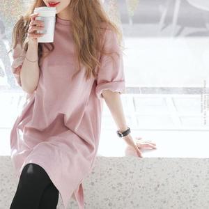 [XBGG9754]여성 엉덩이덮는 루즈핏 반팔 롱티셔츠