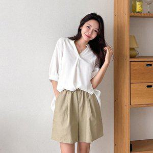 [신세계라이브쇼핑][샵앤] 데일리 여성 와이드 면 100 밴딩치마 반바지 AMI-WPT-3357-아이보리
