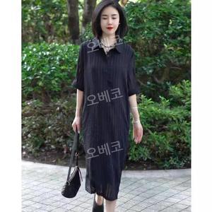 미시원피스 블랙 롱 카라 5부소매