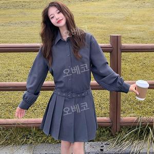 쉬폰셔츠원피스 오버핏 빅사이즈 플리츠 하객룩 봄가을 여성 고급 항공발송