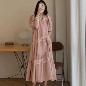 하객원피스 빅사이즈 퍼프소매 데일리 오버핏 롱 플레어 루즈핏