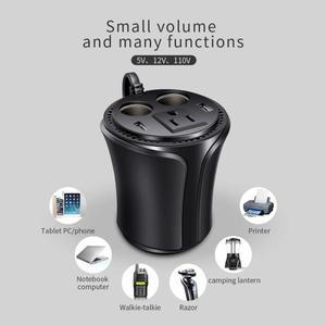 차량용 전원 인버터, 150W, DC 12V ~ 110V, AC 어댑터, 5 인 1 컵 거치대 디자인, 듀얼 USB 충전기 및 2 개
