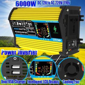 듀얼 USB 차량용 전압 변압기 LCD 디스플레이 스마트 인버터, 6000W 전력 변환기, DC 12V AC 110V 220V