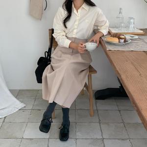 여자 베이직 데일리 캐주얼 플레어 롱스커트