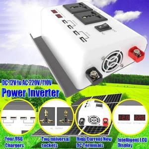 지능형 LCD 듀얼 디스플레이 인버터, 4 USB 고속 충전 자동차 수정 사인파 전력 12V-110V, 220V, 300W