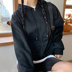 [옷자락]여자 심플 간절기 캐주얼 캥거루 후드 집업