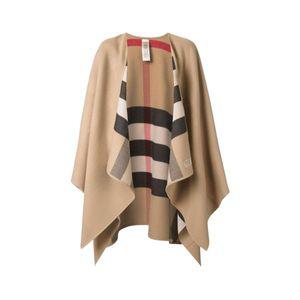(W) 버버리 리버시블 체크 메리노 울 판초 카멜 (W) Burberry Reversible Check Merino Wool Poncho Camel