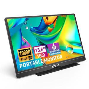 KYY 휴대용 모니터 최신 15.6인치 FHD 1080P USB C HDMI 노트북 모니터(스마트 커버백 및 듀얼 스피커 포함), 외장 HDR 컴퓨터 화면, PC MAC 휴대폰용 여행용 게이밍 XBOX 호환용 PS4/5 스위치 포함