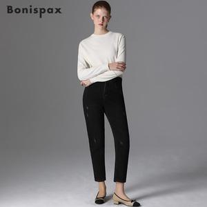 [보니스팍스][보니스팍스(Bonispax)] 반밴딩 데미지 기모 청바지 (택가격 99000원)