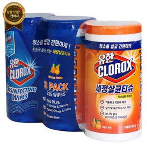 클로락스 항균 청소 물티슈 기름때 가스렌지 살균 세정 주방 싱크대 (시트러스+퓨전+후레쉬)75매x3통