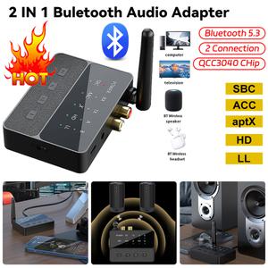 블루투스 5.3 aptX HD LL 오디오 어댑터 Aux R/L 무선 스테레오 리시버 송신기 2 개의 장치 연결 3.5mm