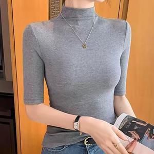 여성 데일리 이너 면소재 반목 5부 슬림핏 티셔츠