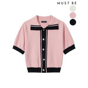[하프클럽/머스트비]여성 배색 카라 썸머 반팔 가디건