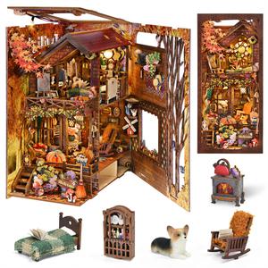 회전 책장 책꽂이 모서리 DIY 책 구석 키트 추수 감사절 3D 나무 퍼즐 홈 인테리어 미니 소형어처 삽입 매