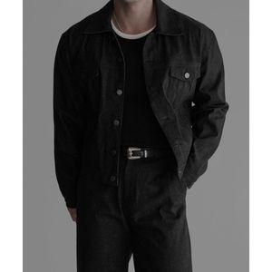 [매장정품] BOWLOW PRODUCT 크롭 스트라이프 데님 트러커 자켓 [흑청]