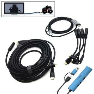 영상선 2in1 USB Type C타입 마이크로/미니 HDMI 호환 비디오 캡처 카드 Sony Canon Nikon Fuji 카메라 PC 4K용 라이브 스트리밍 케이블