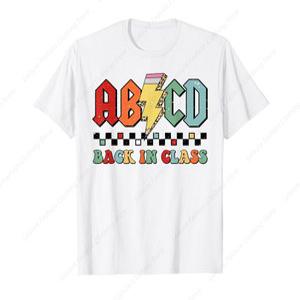 ABCD 펜슬 레오파드 백 투 스쿨 티셔츠 라운드넥 반팔 코튼 상의