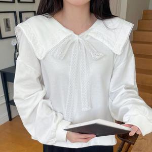 여자 박시핏 카라넥 벌룬 SS 세라 레이스리본 맨투맨