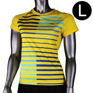 LiNing 여성 반팔 티셔츠 줄무늬 (노랑) (L) (AAYL098-1)트레이닝복세트 운동 트레이닝 집업 상의 헬스 실