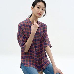 [하프클럽/지센]타탄체크 카라 린넨 셔츠 LCWSN522_RE