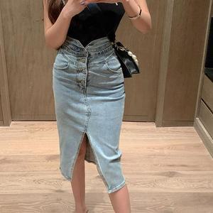 [RGLM71Q0]G126027 스판 앞트임 데님스커트 청치마