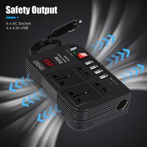 과부하 보호 자동차 인버터 전원 어댑터, AC 소켓 4 개, USB 포트 ON/OFF 스위치, 퓨즈 포함, 300W DC 12V-