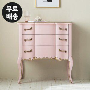 리버 원목 엔틱 3단 서랍장 콘솔 삼단 고급(핑크)