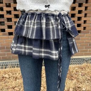 [다잇템] 여자 발레코어 랩 격자 프릴 SS 티어드 리본 미니스커트